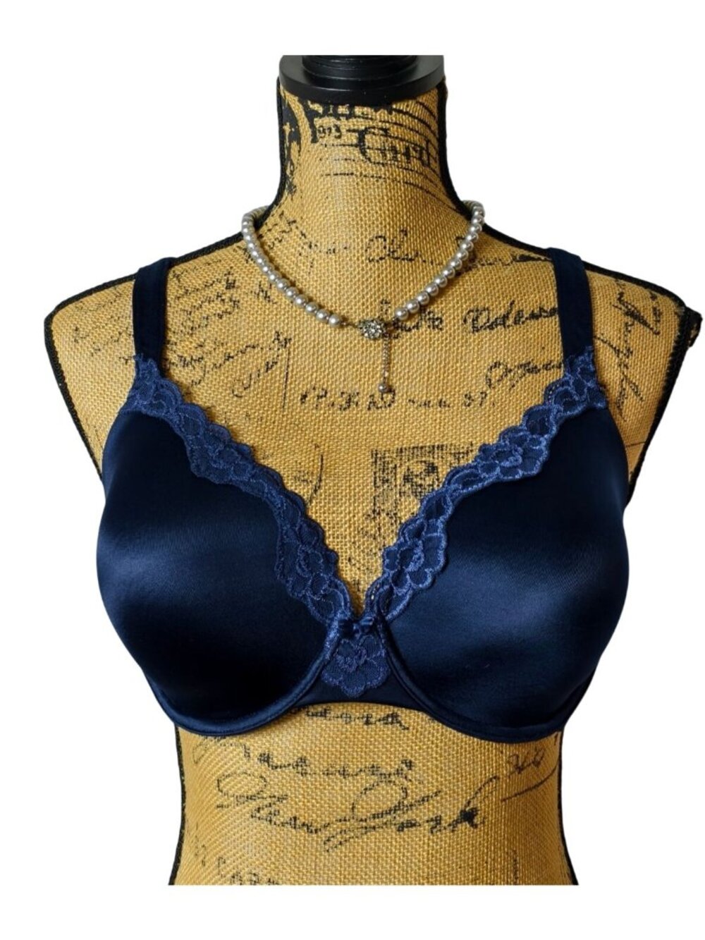 Maidenform Womens 36DD Navy Blue Sweet Nothings Lace Underwire T-Shirt Comfy 36E